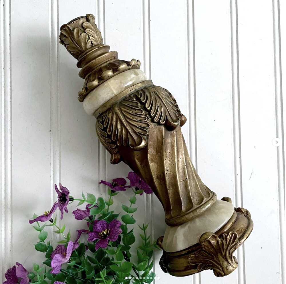 Vintage Candleholder Alabaster Marble Brass Color Pillar Hollywood Regency Style